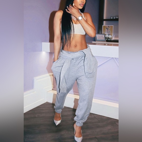 Callie Lives Pants - Miz Tie Me Up Heather Gray Oversized Sweat Pant Joggers XL